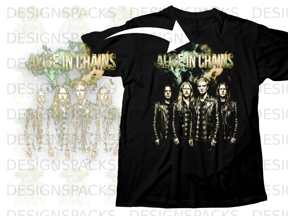 Black t-shirt featuring the Alice In Chains logo and band members.