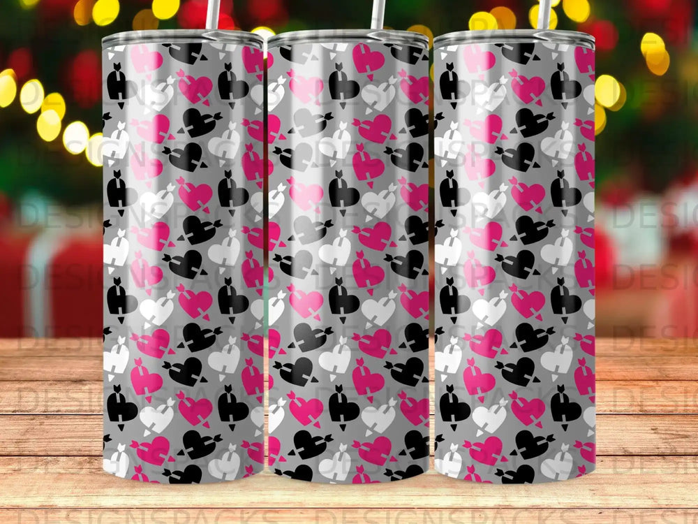 Pink Black White Hearts Arrows Pattern Grey Background product type