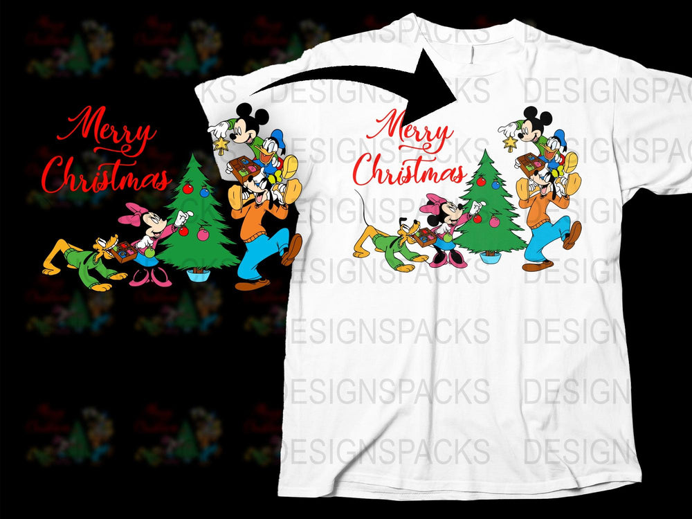 Merry Christmas Disney T-Shirt, Mickey and Friends Holiday Tee, Festive Family Apparel, Cartoon Character Shirt