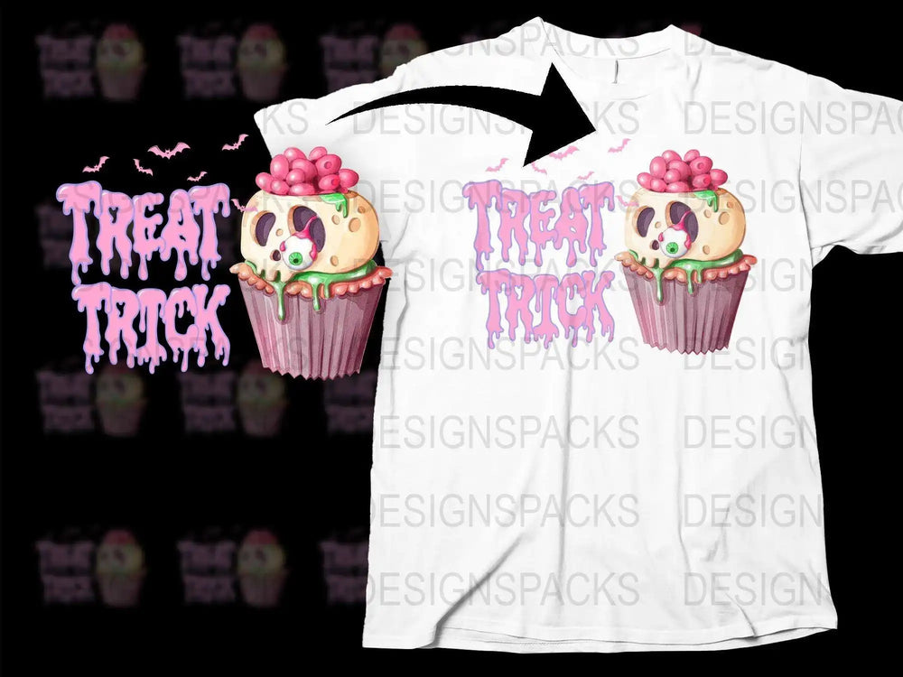 Halloween Cupcake T-Shirt, Trick or Treat Spooky Dessert Graphic Tee, Kids and Adults Casual Wear