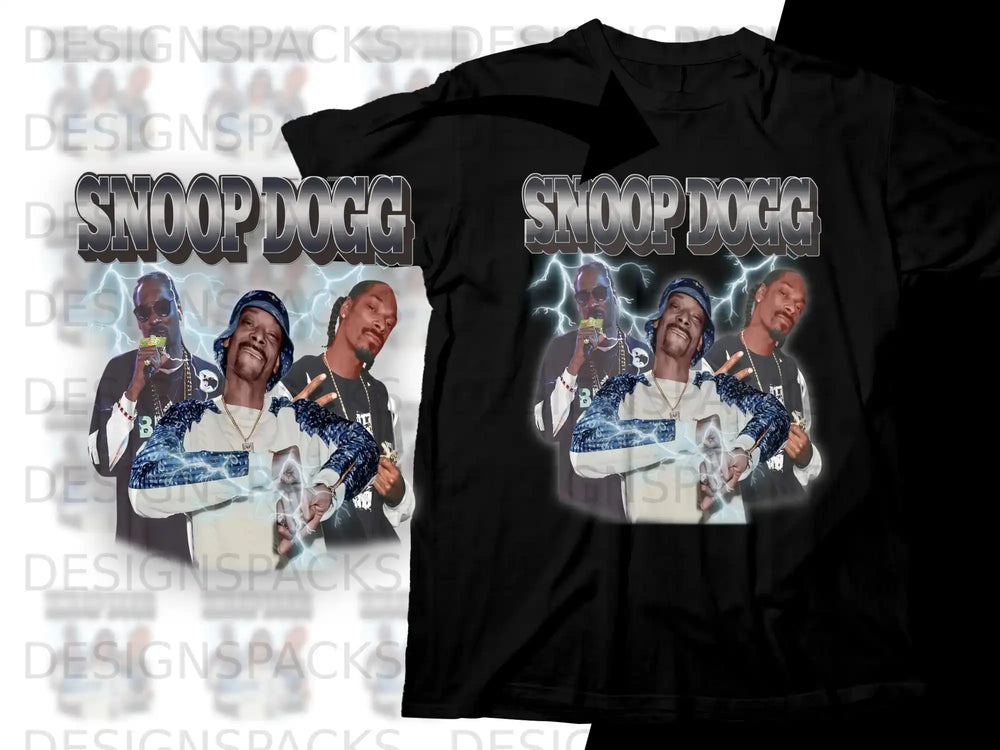 Snoop Dogg graphic t-shirt with lightning accents.