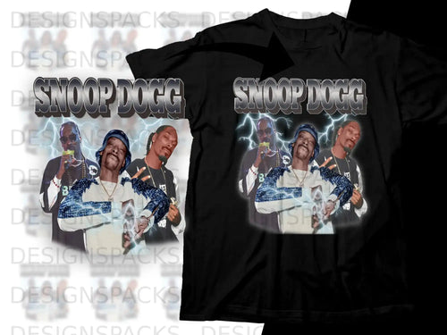 Snoop Dogg graphic t-shirt with lightning accents.