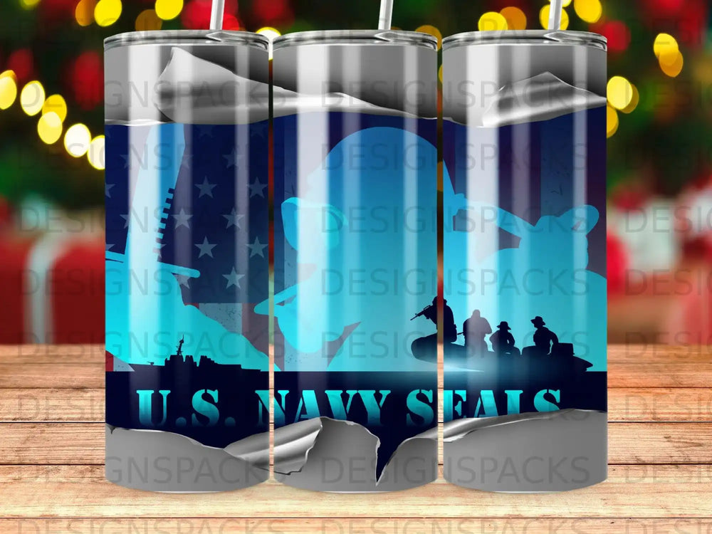 U.S. Navy SEALs tumbler with distressed flag design.