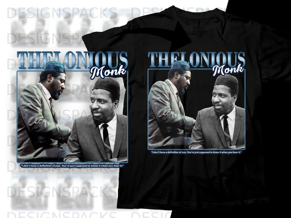 Thelonious Monk t-shirt with his portrait and famous quote.