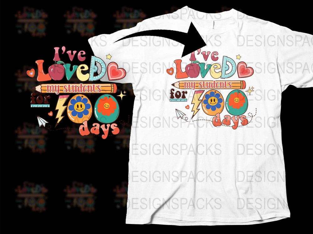 Teacher Appreciation T-Shirt, Loved My Students for 100 Days, Colorful Heart and Flowers Design, Unisex White Tee