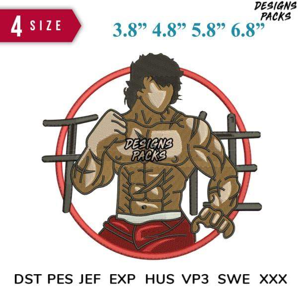 Muscular fighter embroidery design in 4 sizes, compatible with DST PES JEF formats for instant download