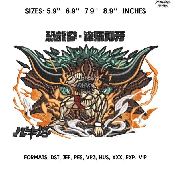 Baki Hanma Anime Embroidery Design, Baki The Grappler Anime embroidery design, Anime Design Pes Brother, Sport Design
