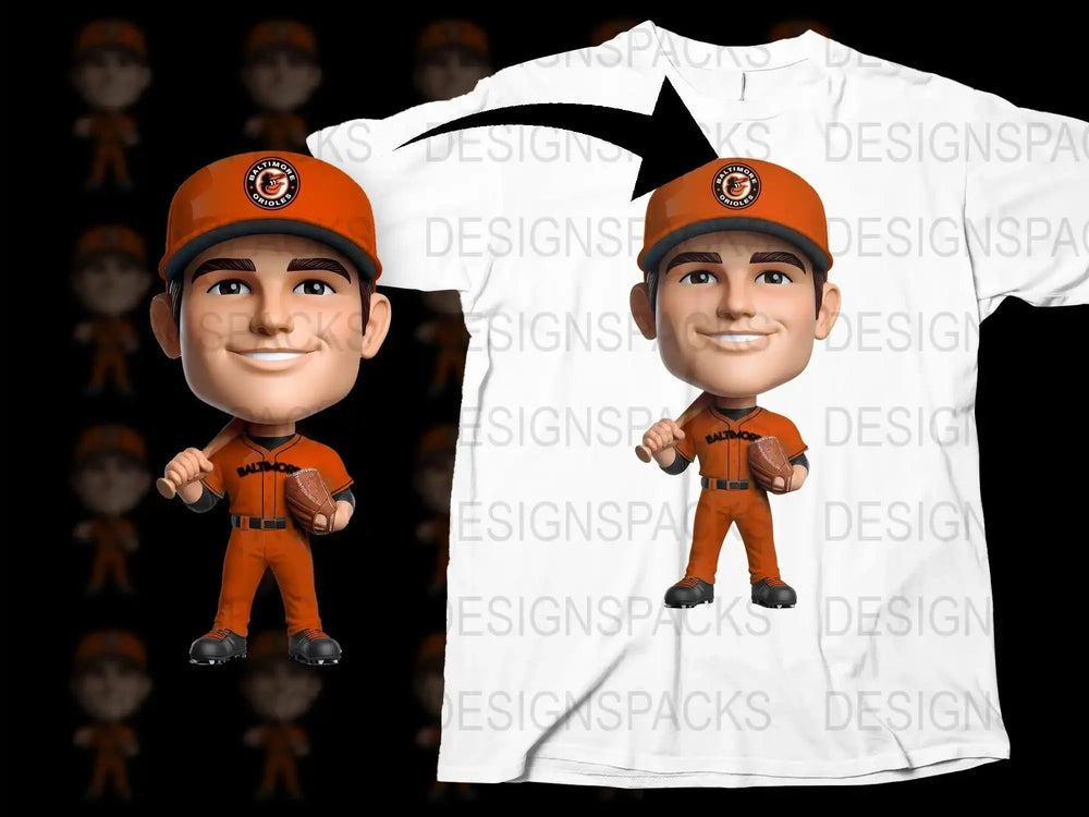 Baltimore Orioles Baseball Fan Bobblehead Png Digital Download