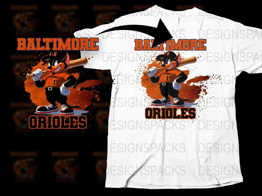Baltimore Orioles Cartoon Character Baseball Png Digital Download