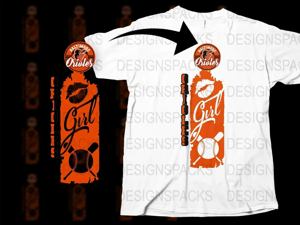 Baltimore Orioles Girl Kiss and Baseball Png Digital Download