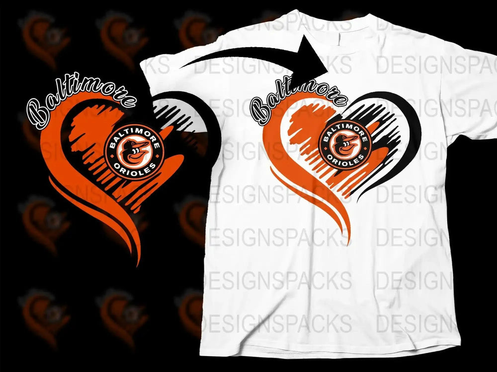 Baltimore Orioles Heart Design Graphic Png Digital Download