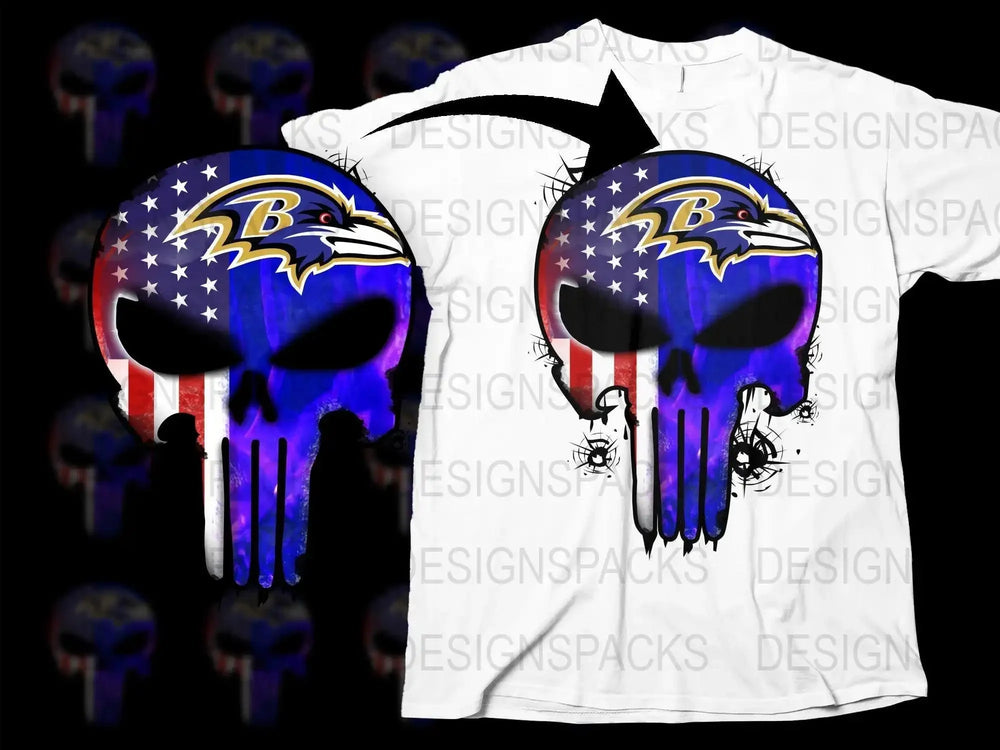 Baltimore Ravens American Flag Punisher Skull Png Digital Download