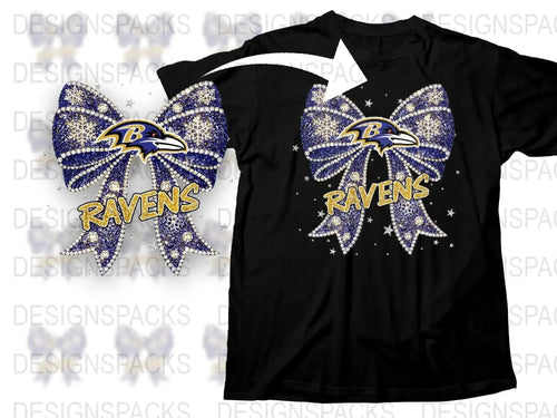 Sparkly Bow Design Sports Fan T-Shirt, Rhinestone Embellished Team Graphic Tee, Casual Game Day Apparel