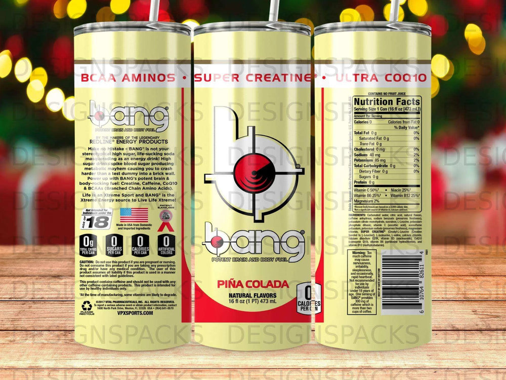 BANG PIÑA COLADA Potent Brain Body Fuel Tumbler Digital Wrap Design