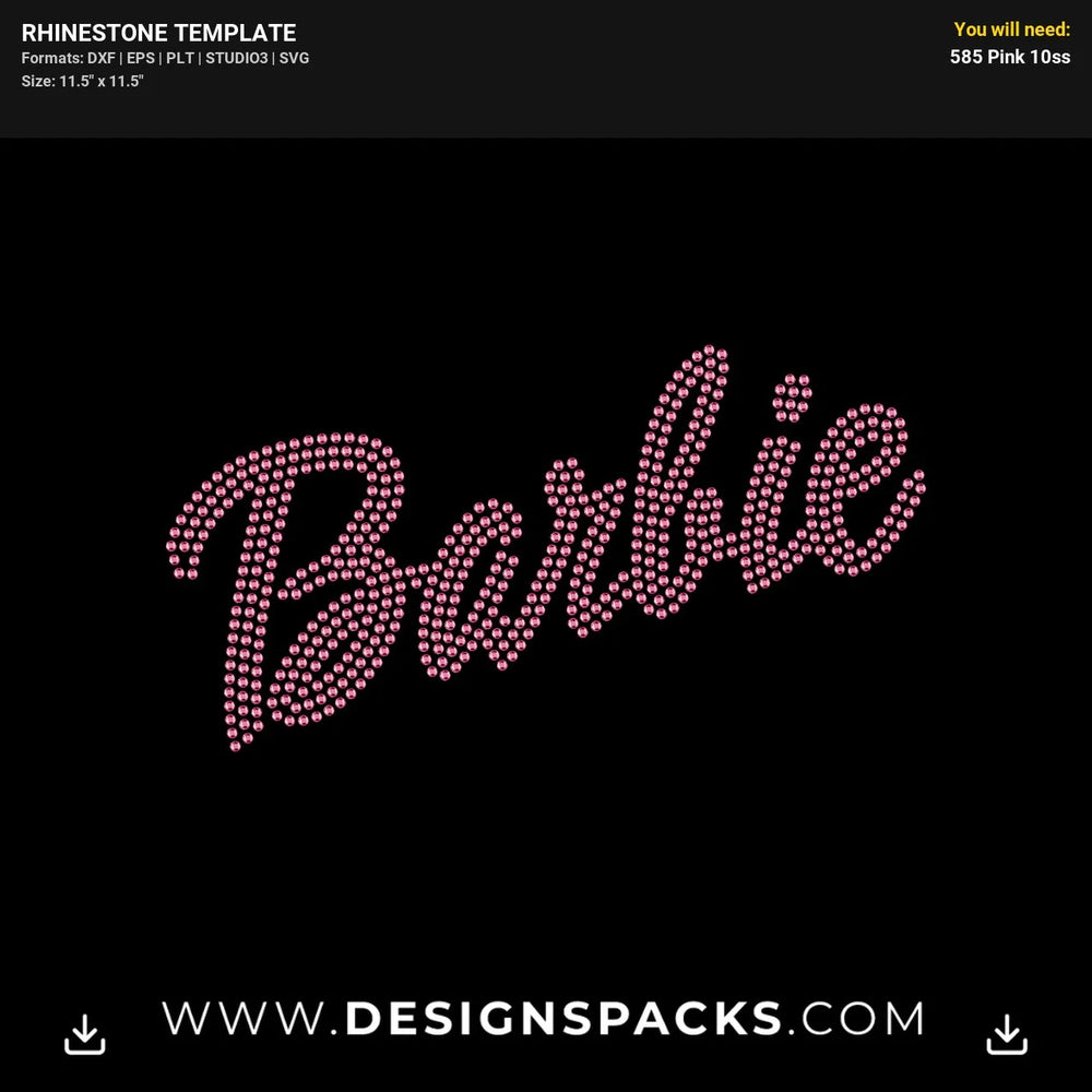 Barbie Script Logo Rhinestone Digital Template