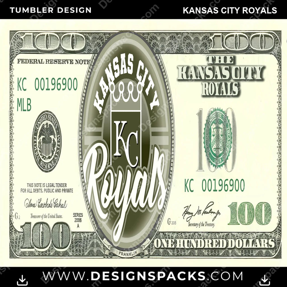 Baseball 100 Dollar Bill Kansas City Royals MLB Baseball Tumbler Digital Wrap Design Download