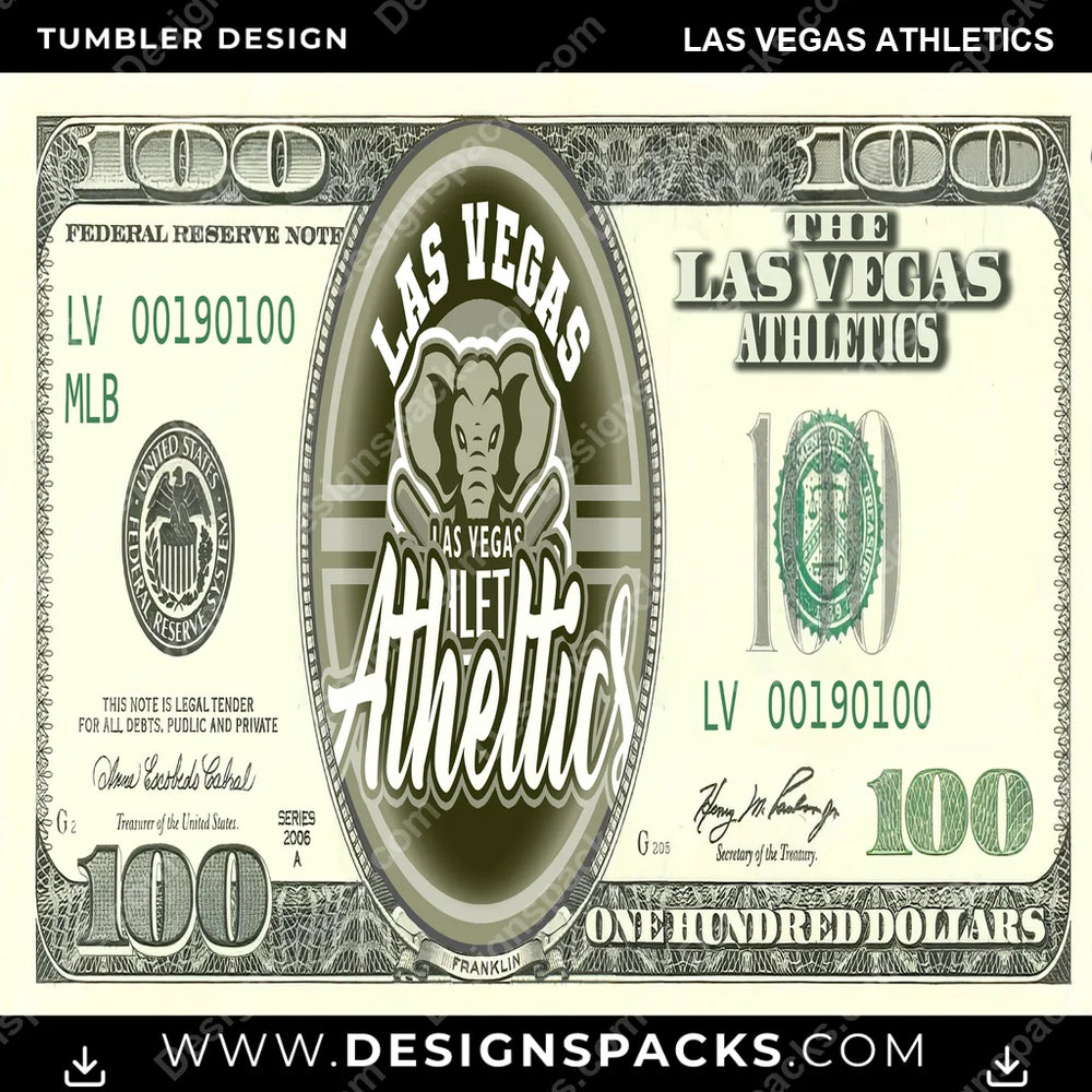 Baseball 100 Dollar Bill Las Vegas Athletics MLB Baseball Tumbler Digital Wrap Design Download