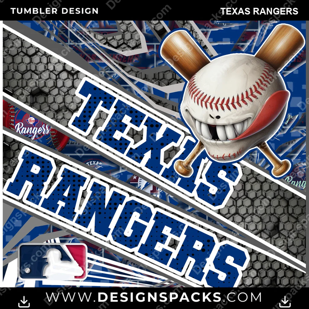 Baseball Angry Sports Texas Rangers MLB Baseball Tumbler Digital Wrap Design Download