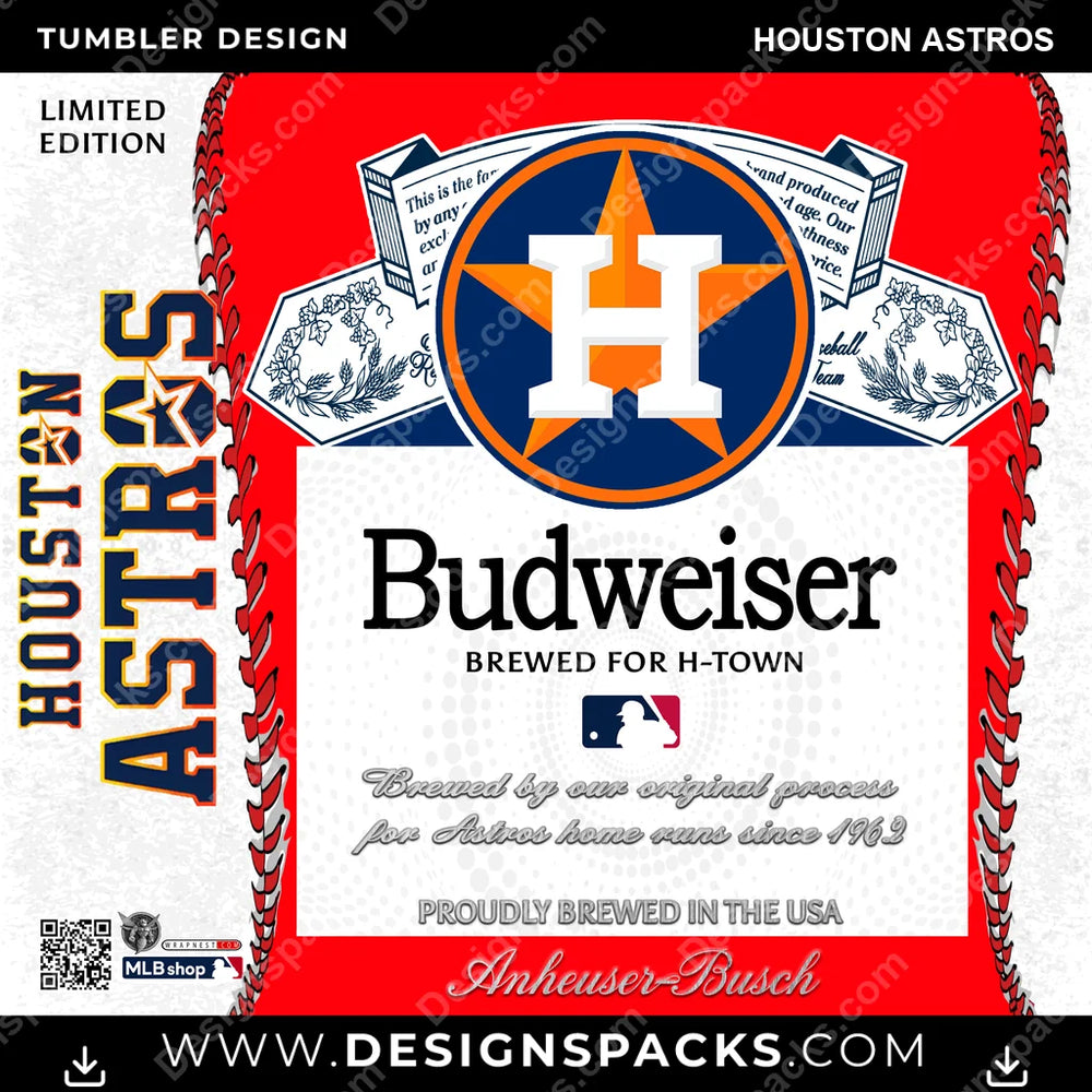 Baseball Bud Houston Astros V2 Tumbler Digital Wrap Design