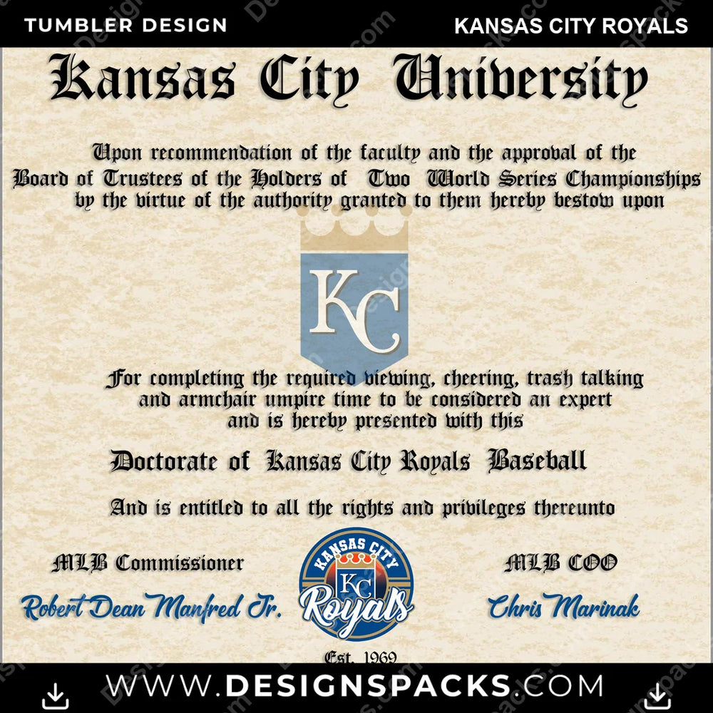 Baseball Diploma Kansas City Royals MLB Baseball Tumbler Digital Wrap Design Download