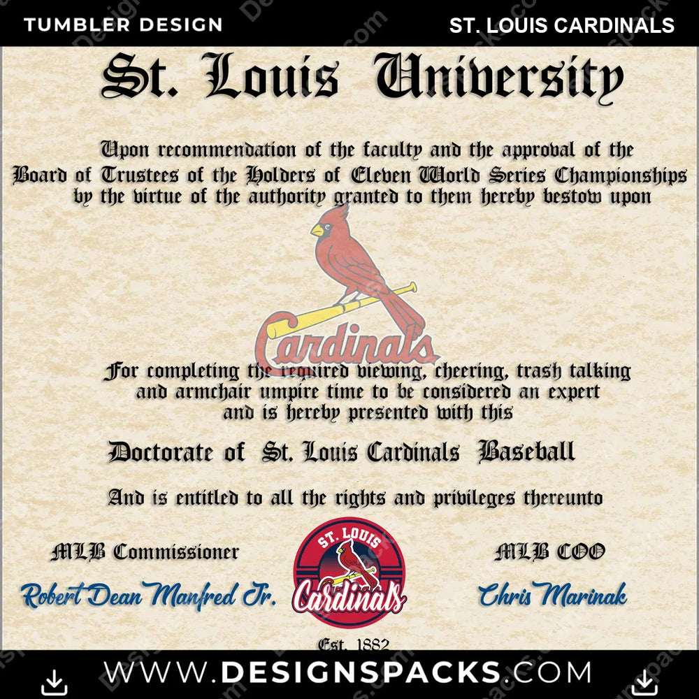 Baseball Diploma St. Louis Cardinals MLB Baseball Tumbler Digital Wrap Design Download