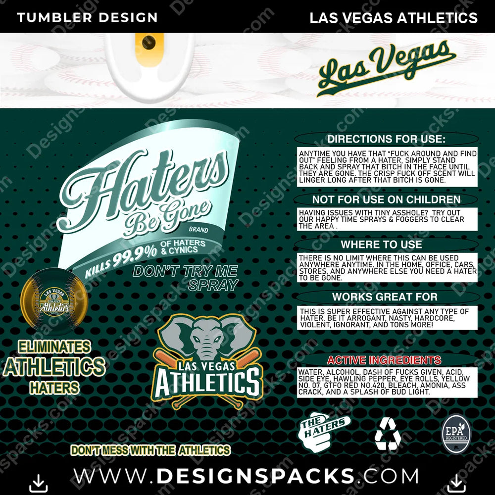 Baseball Haters Be Gone Las Vegas Athletics MLB Baseball Tumbler Digital Wrap Design Download