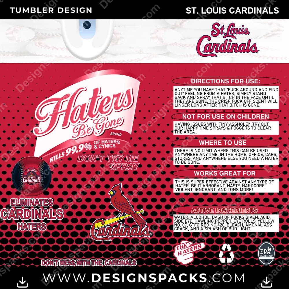 Baseball Haters Be Gone St. Louis Cardinals MLB Baseball Tumbler Digital Wrap Design Download
