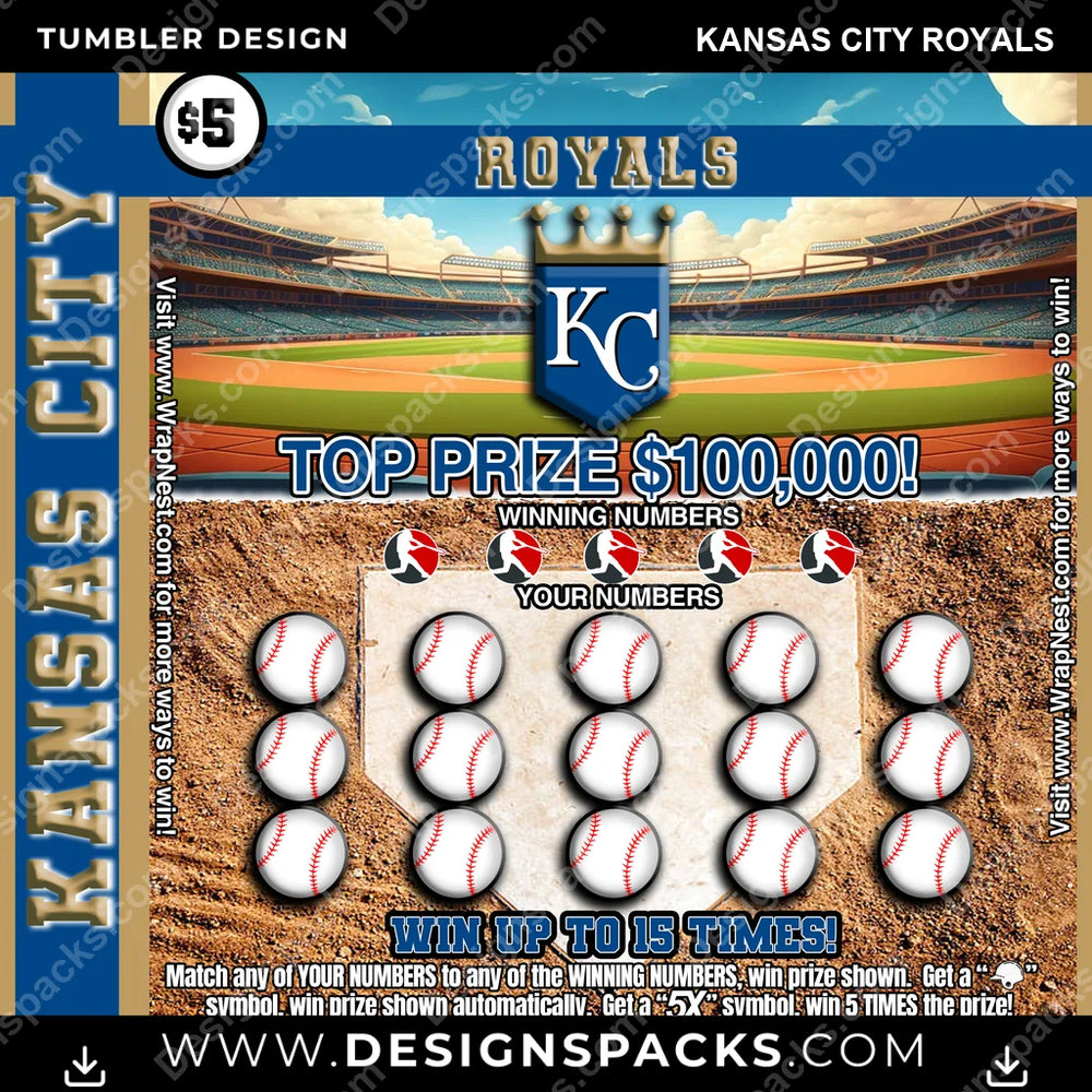 Baseball Lottery Ticket Kansas City Royals MLB Baseball Tumbler Digital Wrap Design Download