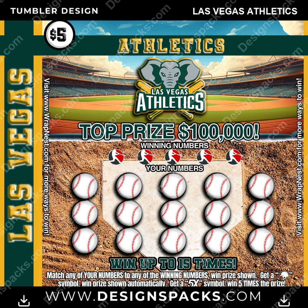 Baseball Lottery Ticket Las Vegas Athletics MLB Baseball Tumbler Digital Wrap Design Download