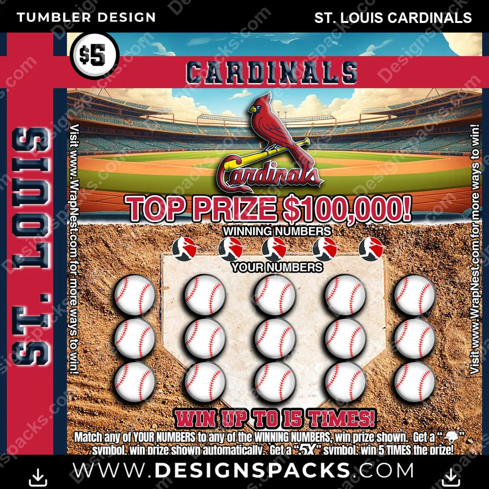 Baseball Lottery Ticket St. Louis Cardinals MLB Baseball Tumbler Digital Wrap Design Download