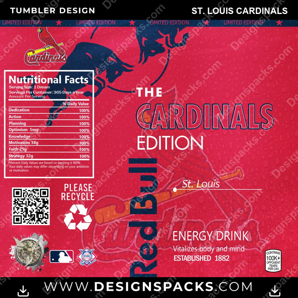 Baseball Red Bull St. Louis Cardinals MLB Baseball Tumbler Digital Wrap Design Download