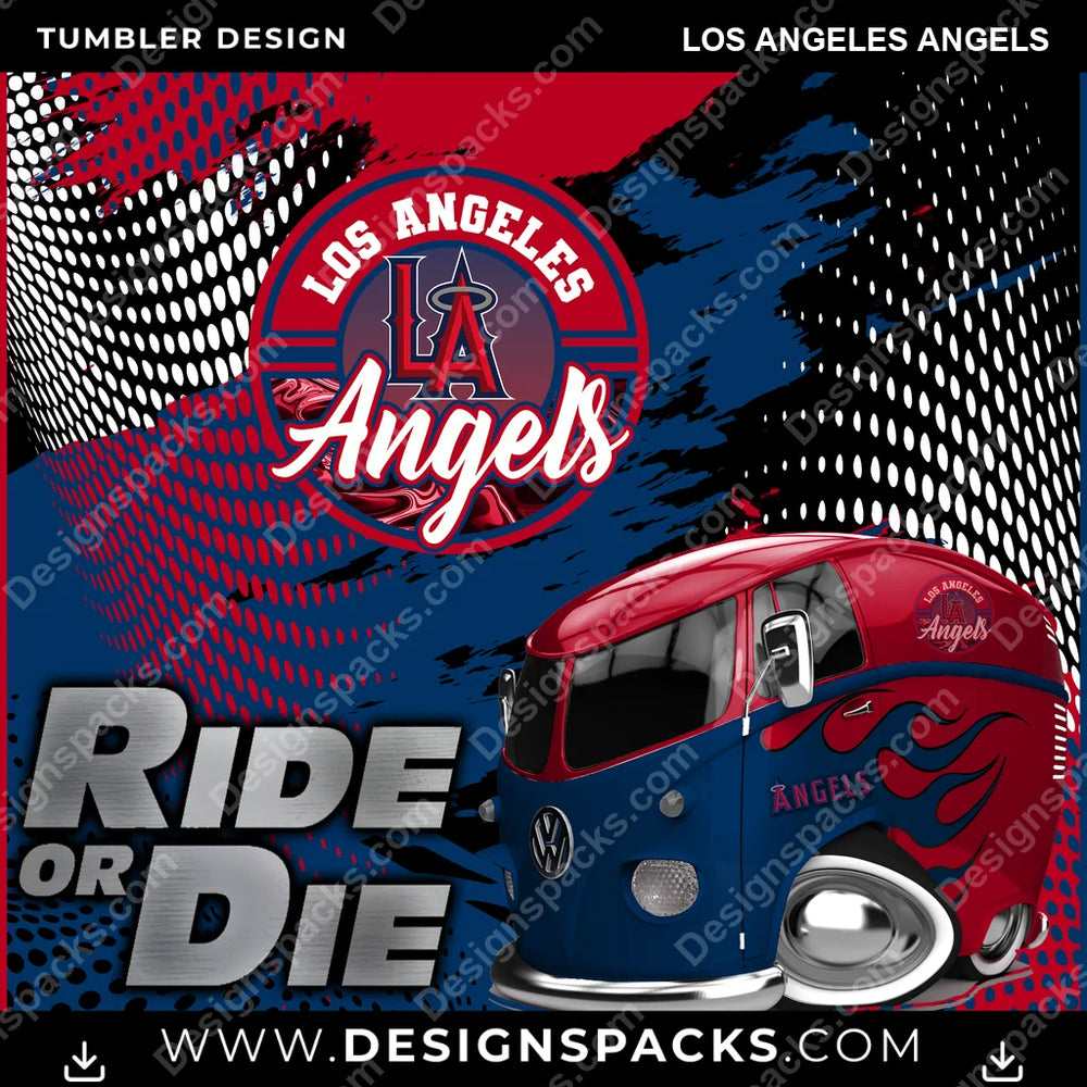 Baseball Ride or Die Los Angeles Angels MLB Baseball Tumbler Digital Wrap Design Download