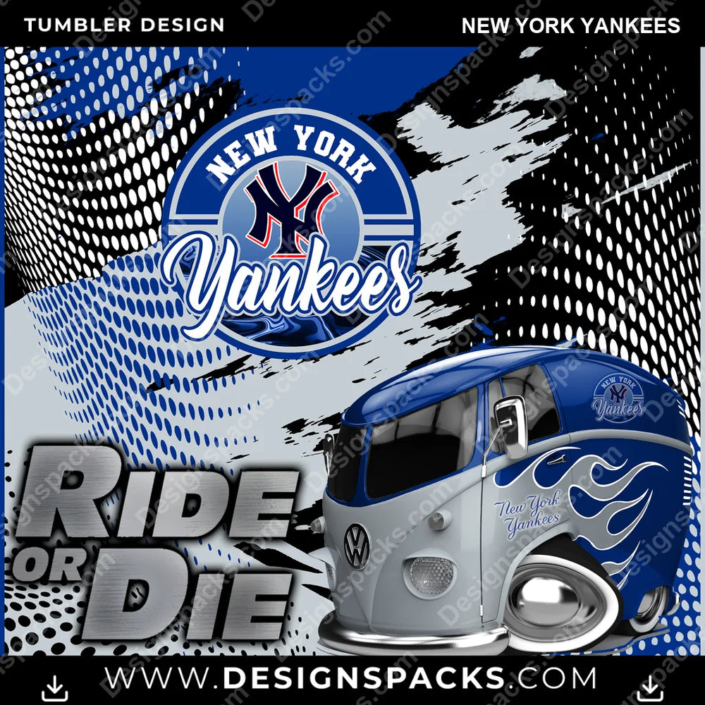 Baseball Ride or Die New York Yankees MLB Baseball Tumbler Digital Wrap Design Download