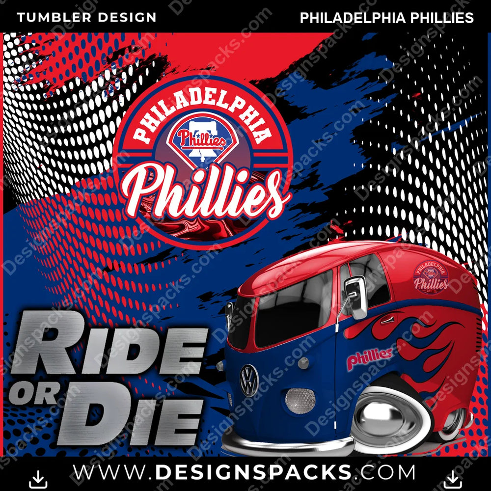 Baseball Ride or Die Philadelphia Phillies MLB Baseball Tumbler Digital Wrap Design Download
