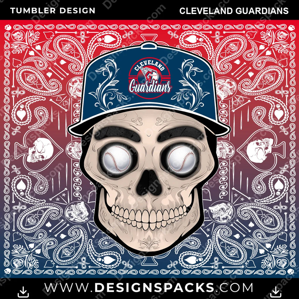Baseball Skull Handkerchief Cleveland Guardians MLB Baseball Tumbler Digital Wrap Design Download
