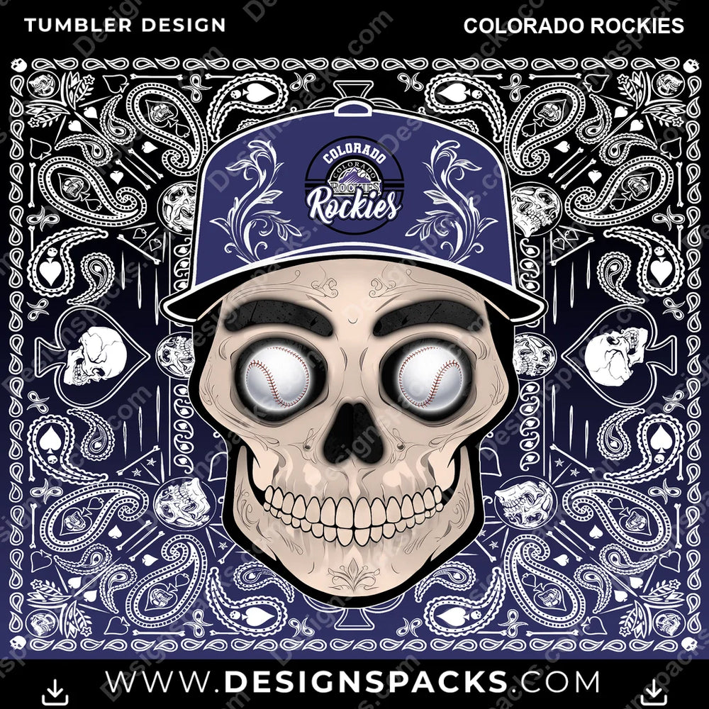Baseball Skull Handkerchief Colorado Rockies MLB Baseball Tumbler Digital Wrap Design Download