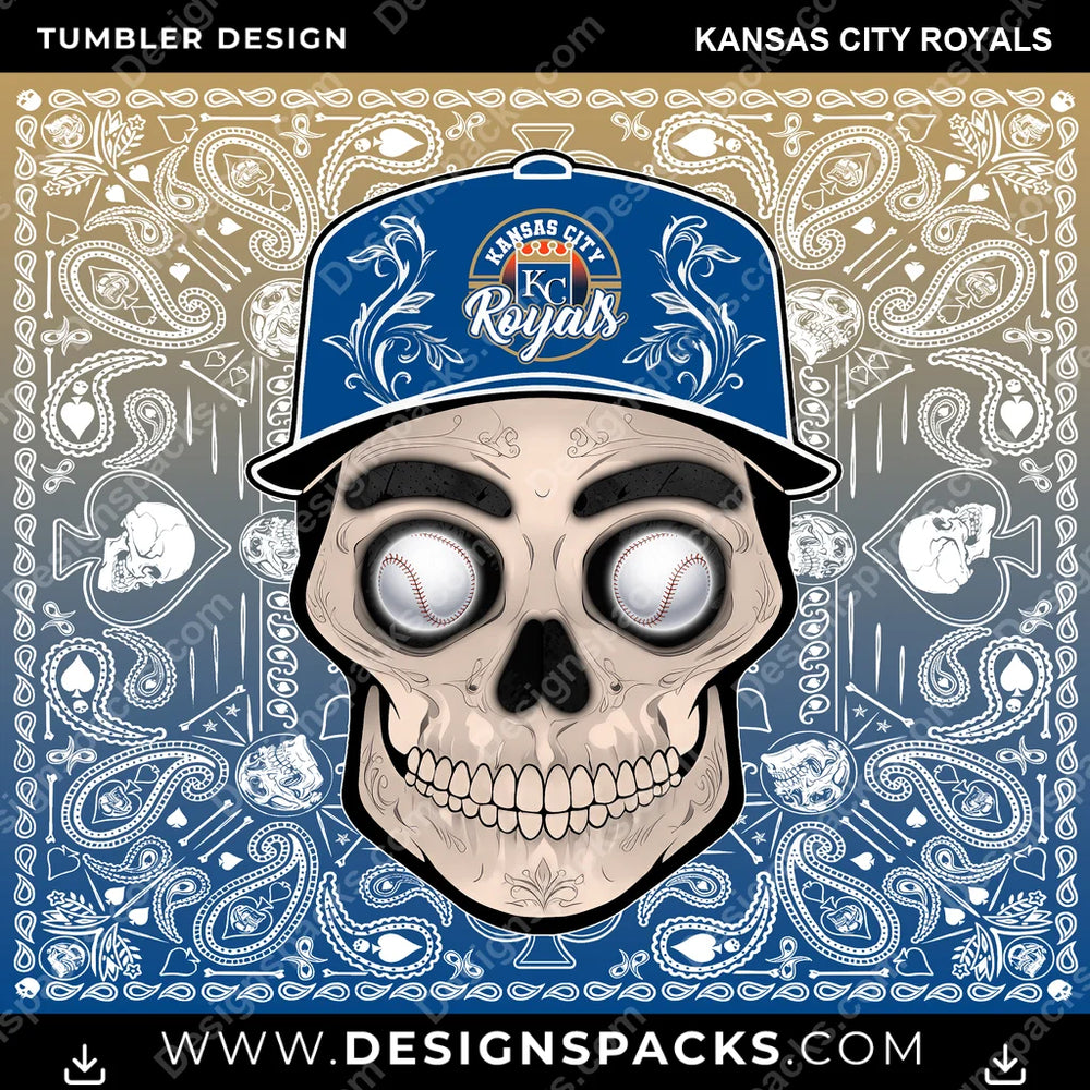 Baseball Skull Handkerchief Kansas City Royals MLB Baseball Tumbler Digital Wrap Design Download