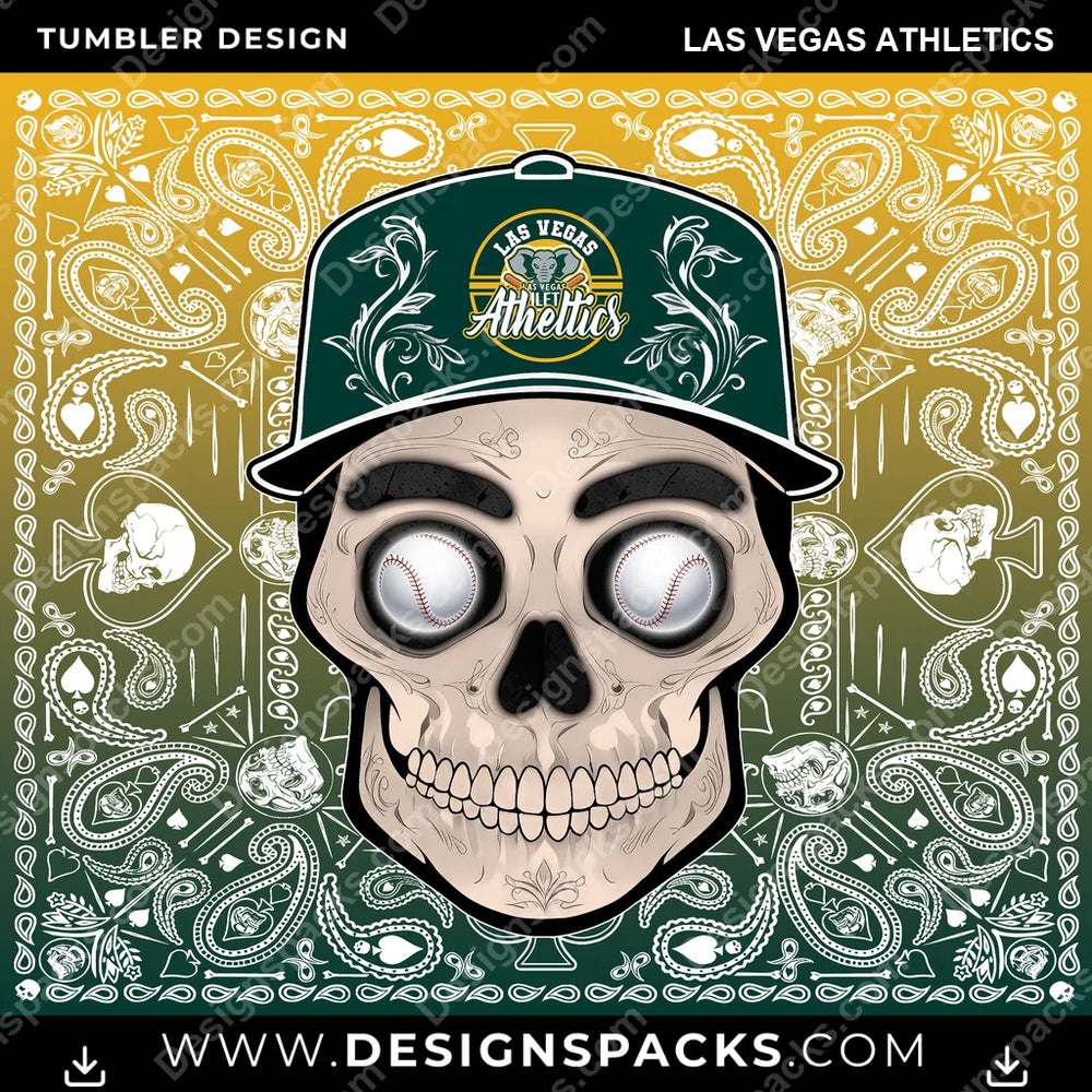 Baseball Skull Handkerchief Las Vegas Athletics MLB Baseball Tumbler Digital Wrap Design Download