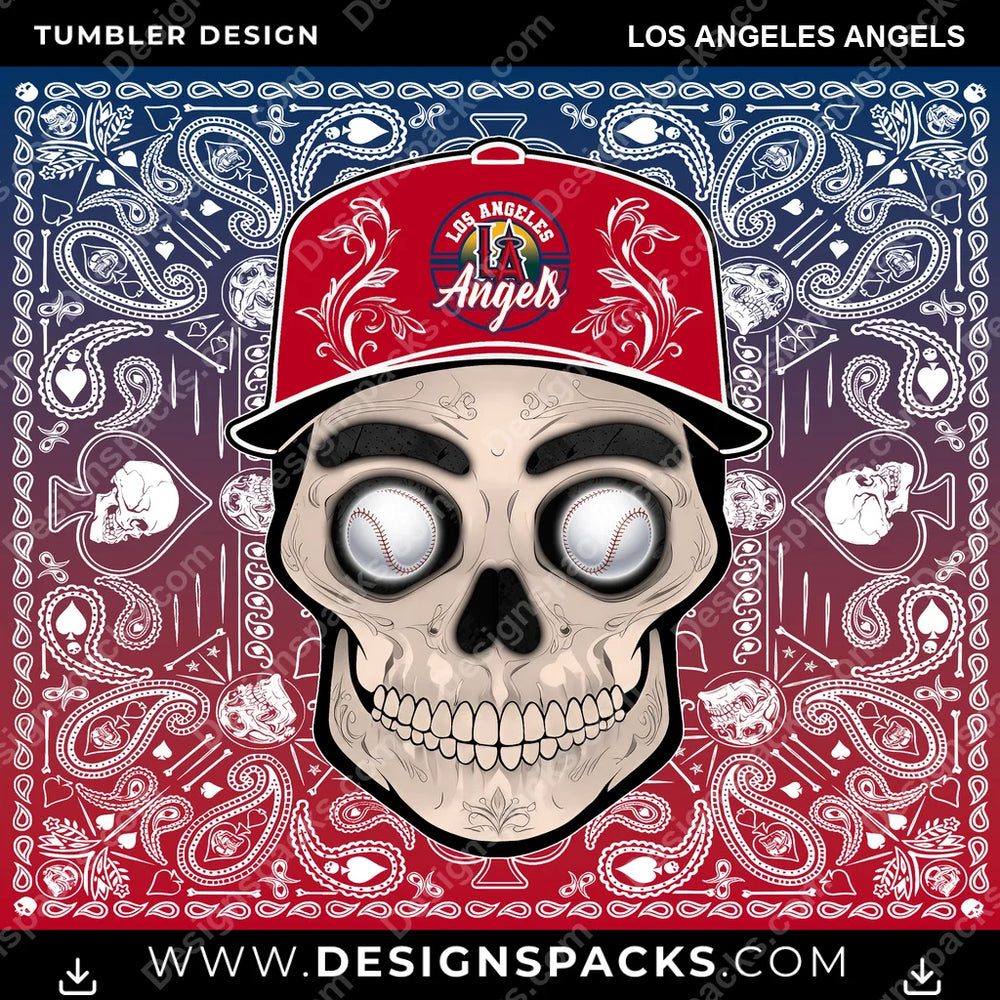 Baseball Skull Handkerchief Los Angeles Angels MLB Baseball Tumbler Digital Wrap Design Download