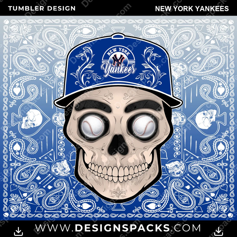 Baseball Skull Handkerchief New York Yankees MLB Baseball Tumbler Digital Wrap Design Download