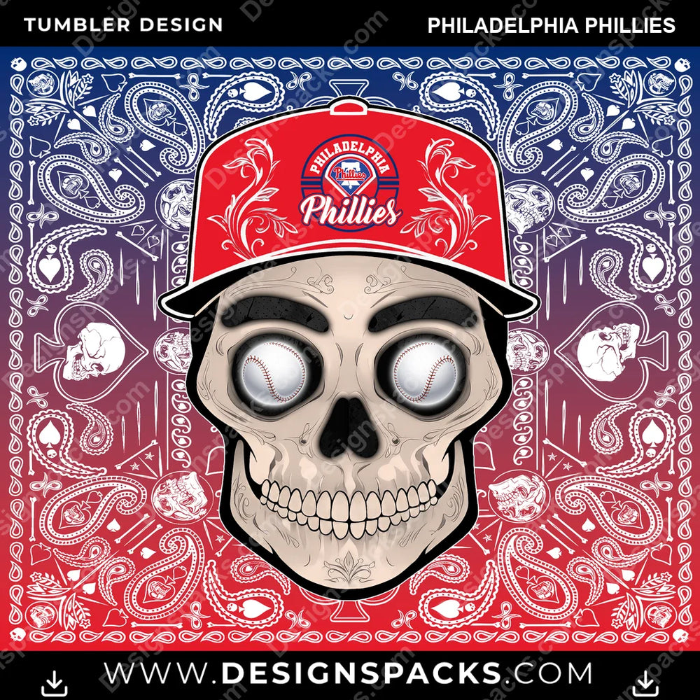 Baseball Skull Handkerchief Philadelphia Phillies MLB Baseball Tumbler Digital Wrap Design Download