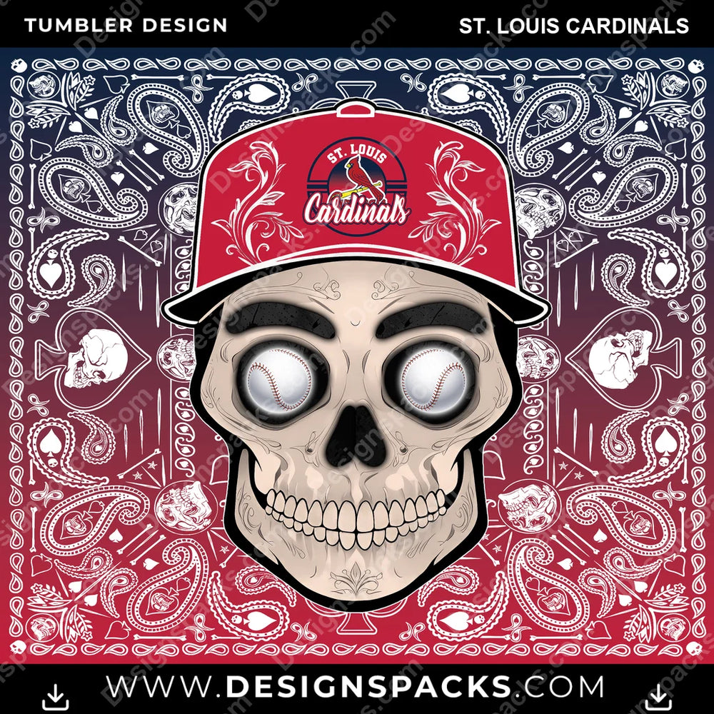 Baseball Skull Handkerchief St. Louis Cardinals MLB Baseball Tumbler Digital Wrap Design Download