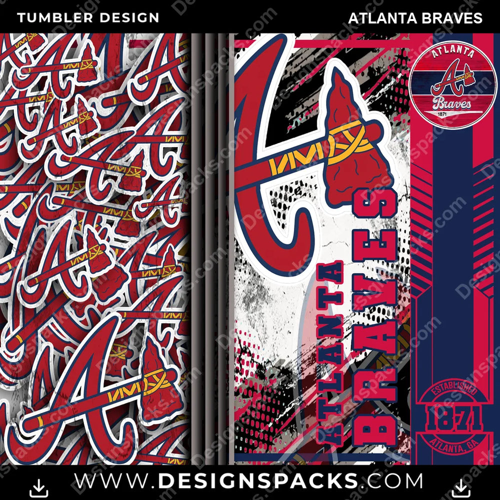 Baseball Sports Atlanta Braves MLB Baseball Tumbler Digital Wrap Design Download