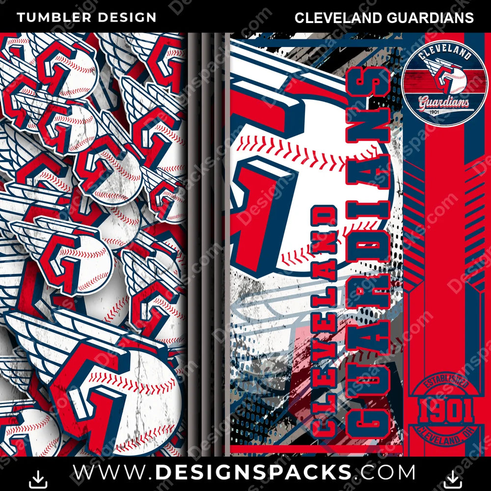 Baseball Sports Cleveland Guardians MLB Baseball Tumbler Digital Wrap Design Download
