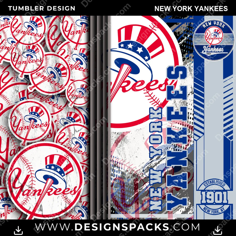 Baseball Sports New York Yankees MLB Baseball Tumbler Digital Wrap Design Download