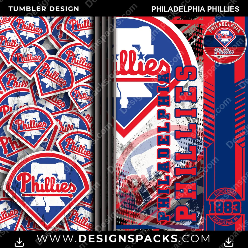 Baseball Sports Philadelphia Phillies MLB Baseball Tumbler Digital Wrap Design Download