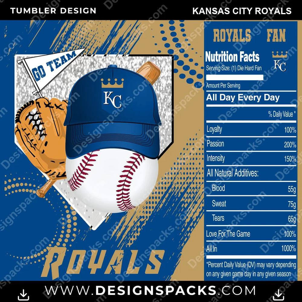 Baseball Team Fan Kansas City Royals MLB Baseball Tumbler Digital Wrap Design Download
