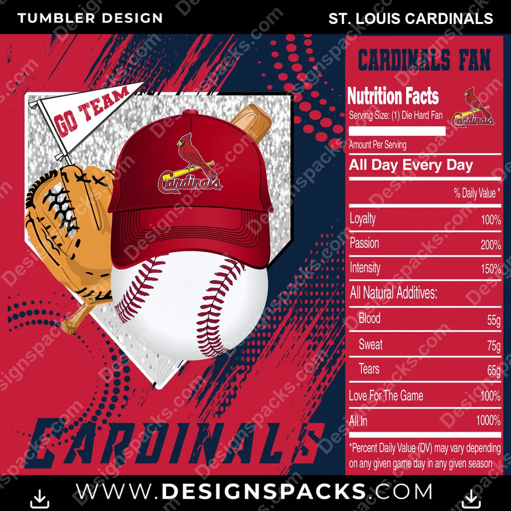 Baseball Team Fan St. Louis Cardinals MLB Baseball Tumbler Digital Wrap Design Download
