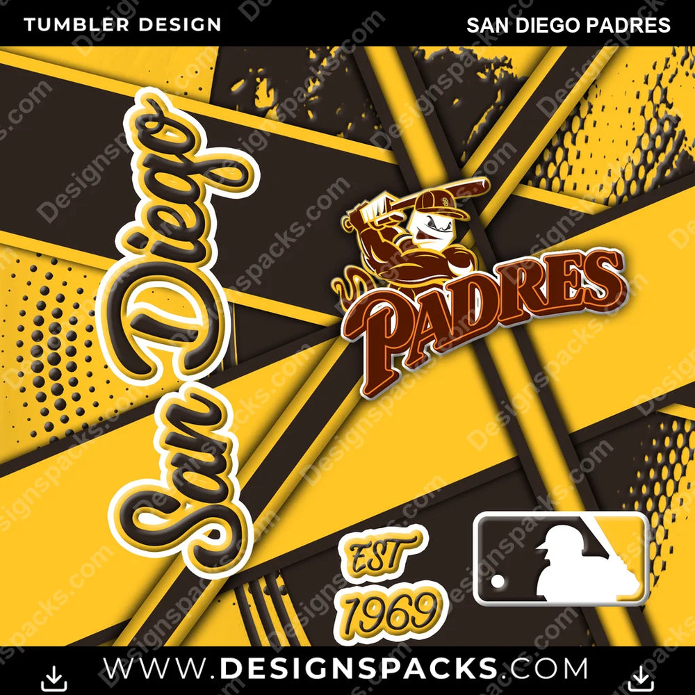 Baseball Team Sport San Diego Padres MLB Baseball Tumbler Digital Wrap Design Download