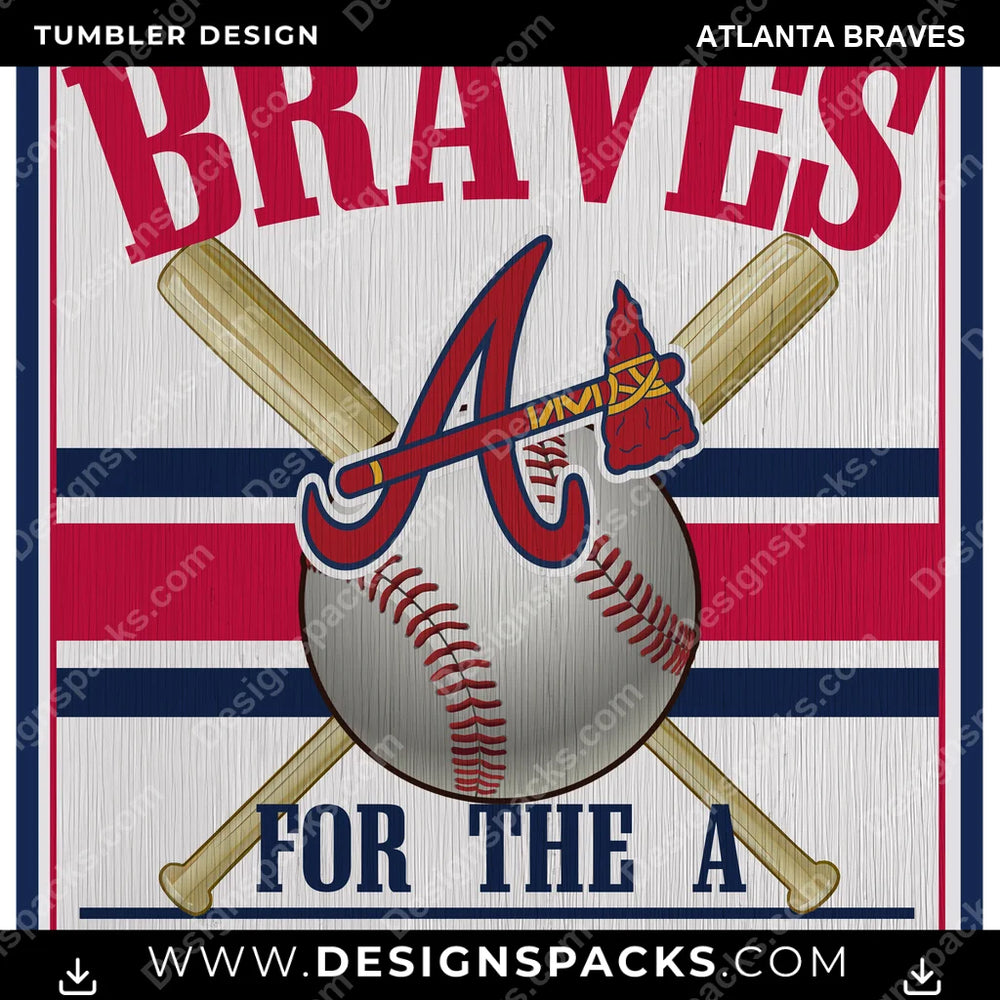 Baseball Vintage Wood Logo Atlanta Braves MLB Baseball Tumbler Digital Wrap Design Download